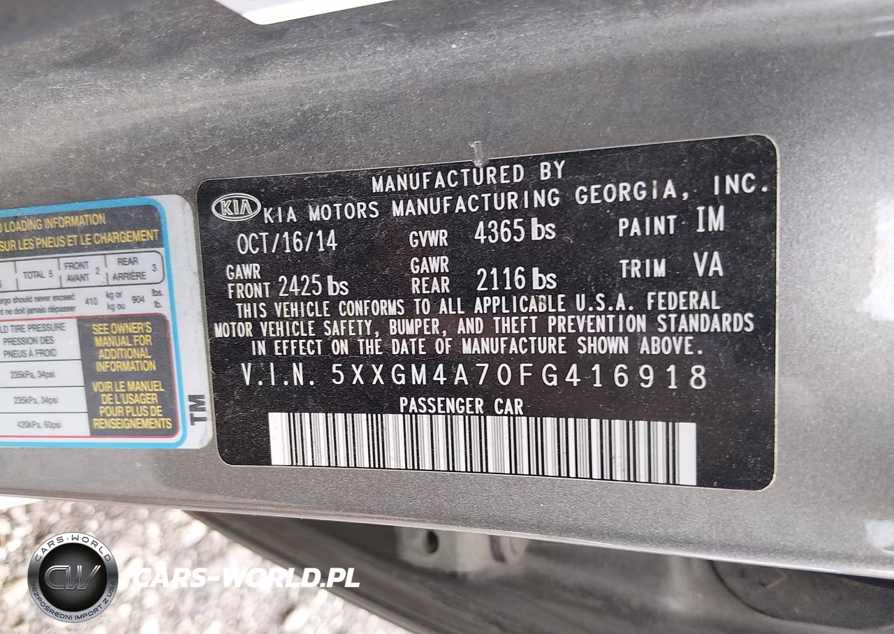 2015 Kia Optima Lx VIN:5XXGM4A70FG416918 - 9
