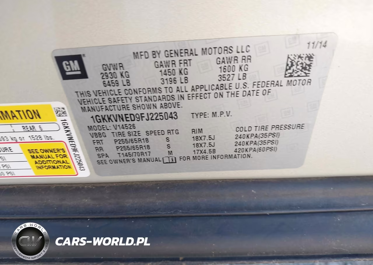 2015 GMC Acadia Sle-1 VIN:1GKKVNED9FJ225043 - 9