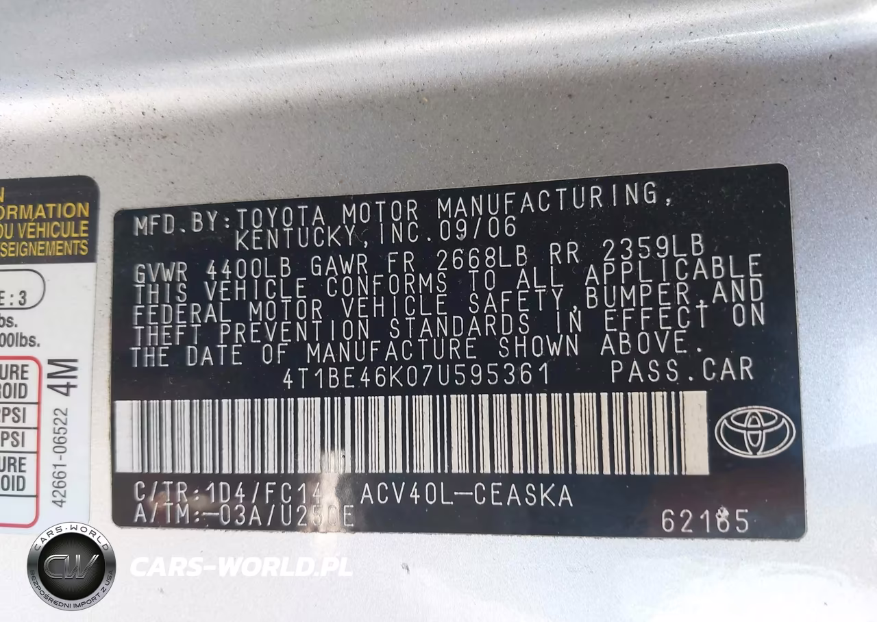 2007 Toyota Camry Se VIN:4T1BE46K07U595361 - 9