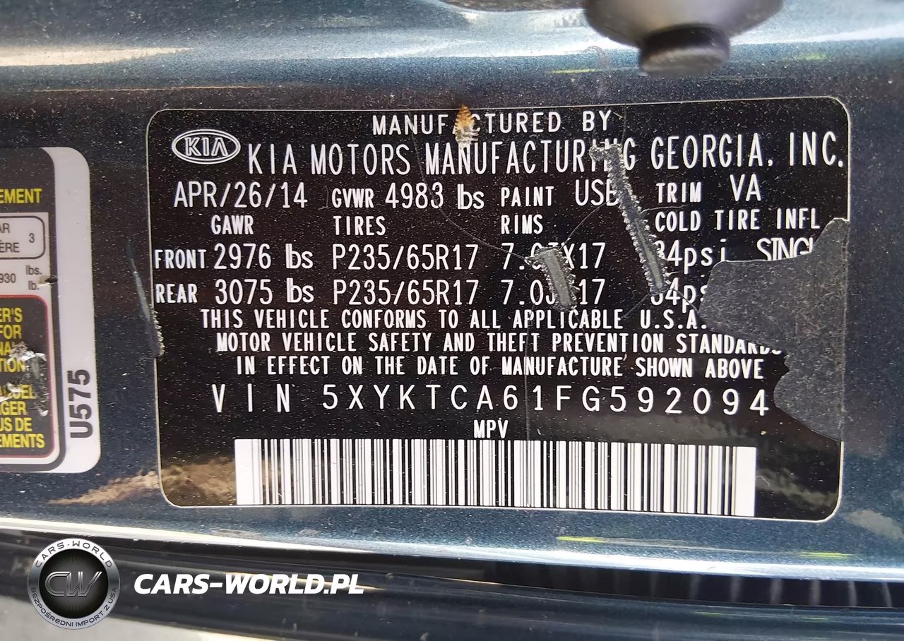2015 Kia Sorento Lx VIN:5XYKTCA61FG592094 - 9