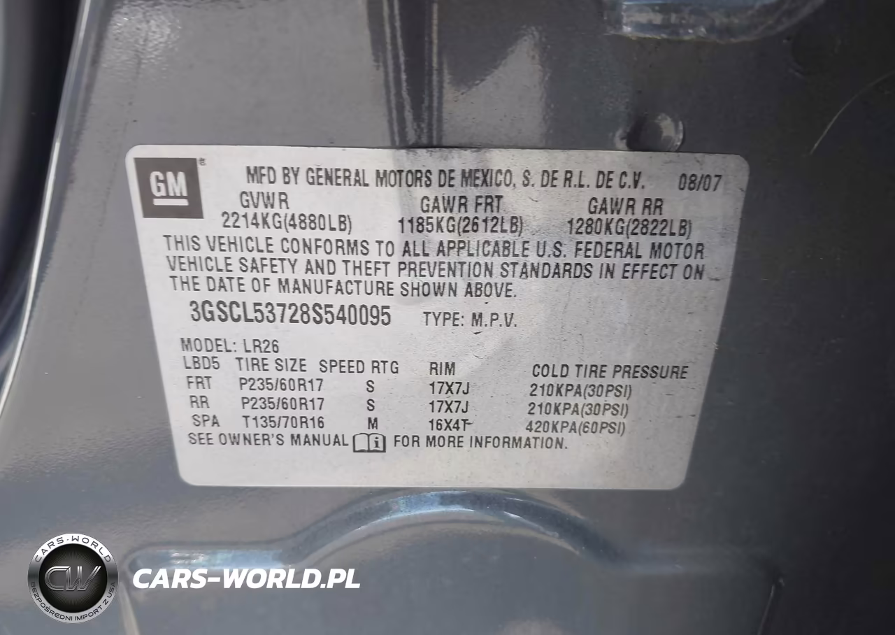 2008 Saturn Vue V6 Xr VIN:3GSCL53728S540095 - 9
