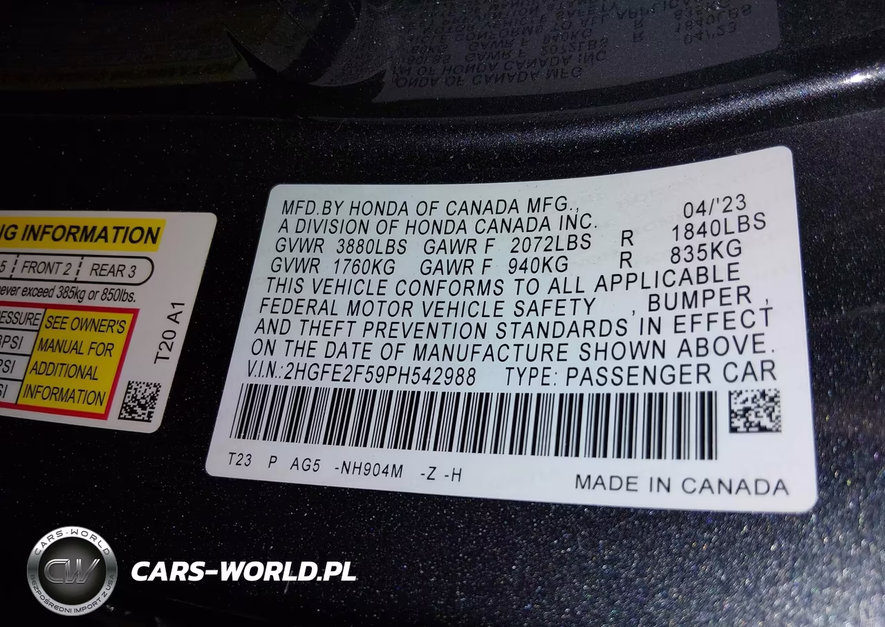 2023 Honda Civic Sport VIN:2HGFE2F59PH542988 - 9