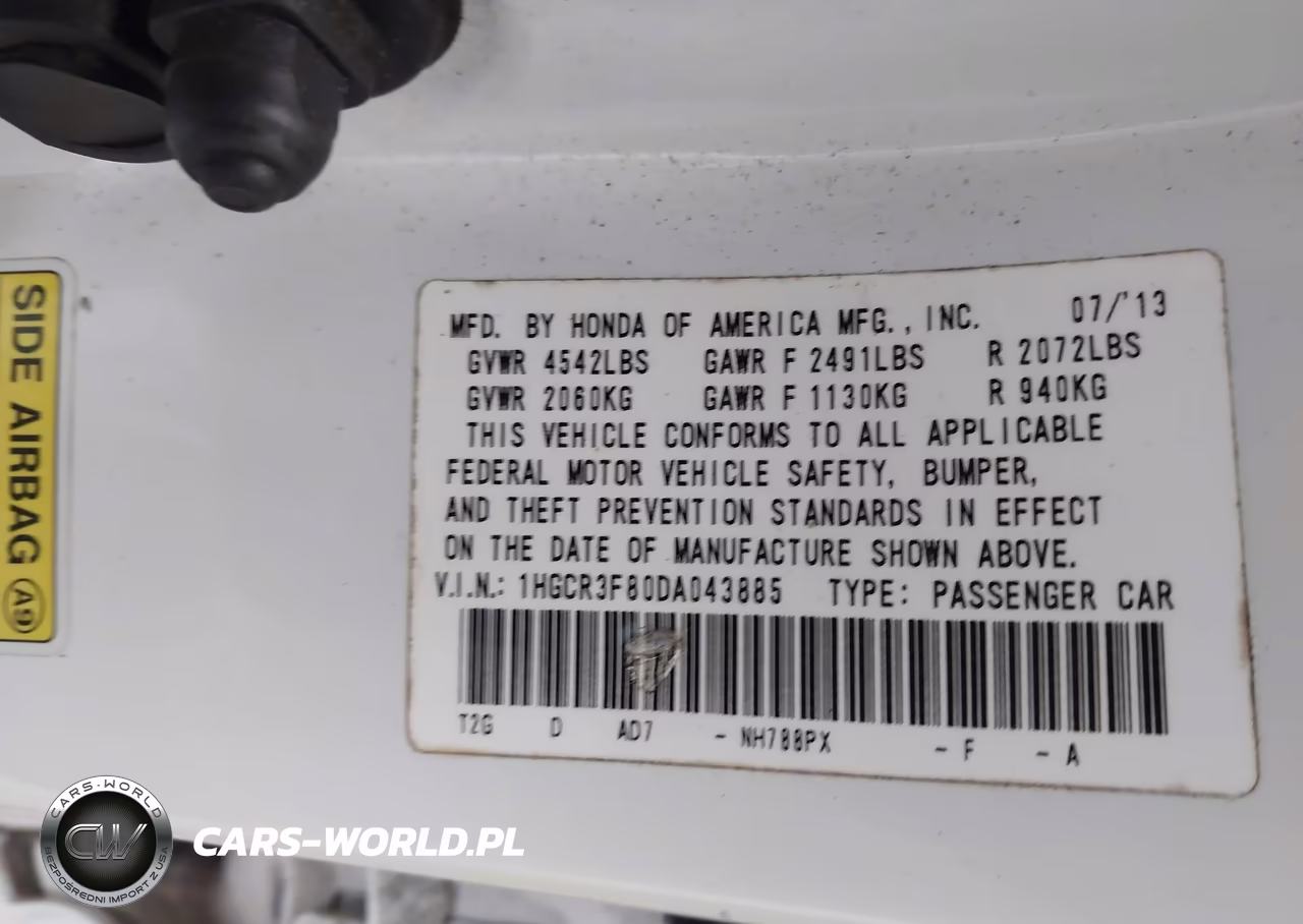2013 Honda Accord Ex-L V-6 VIN:1HGCR3F80DA043885 - 9