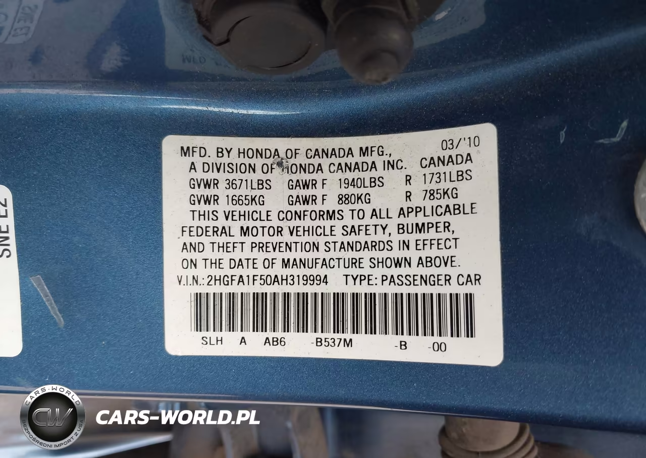 2010 Honda Civic Lx VIN:2HGFA1F50AH319994 - 9