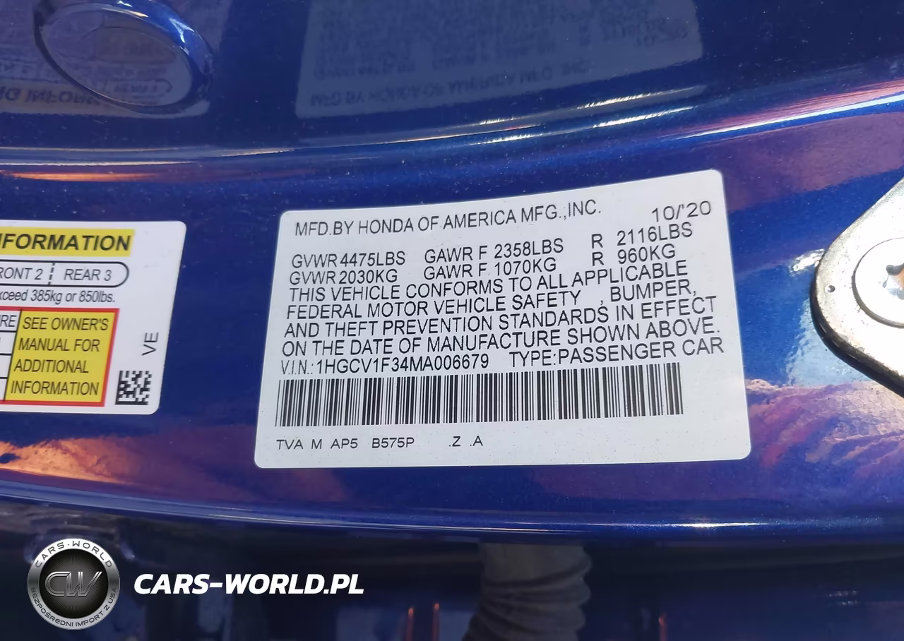 2021 Honda Accord Sport VIN:1HGCV1F34MA006679 - 9