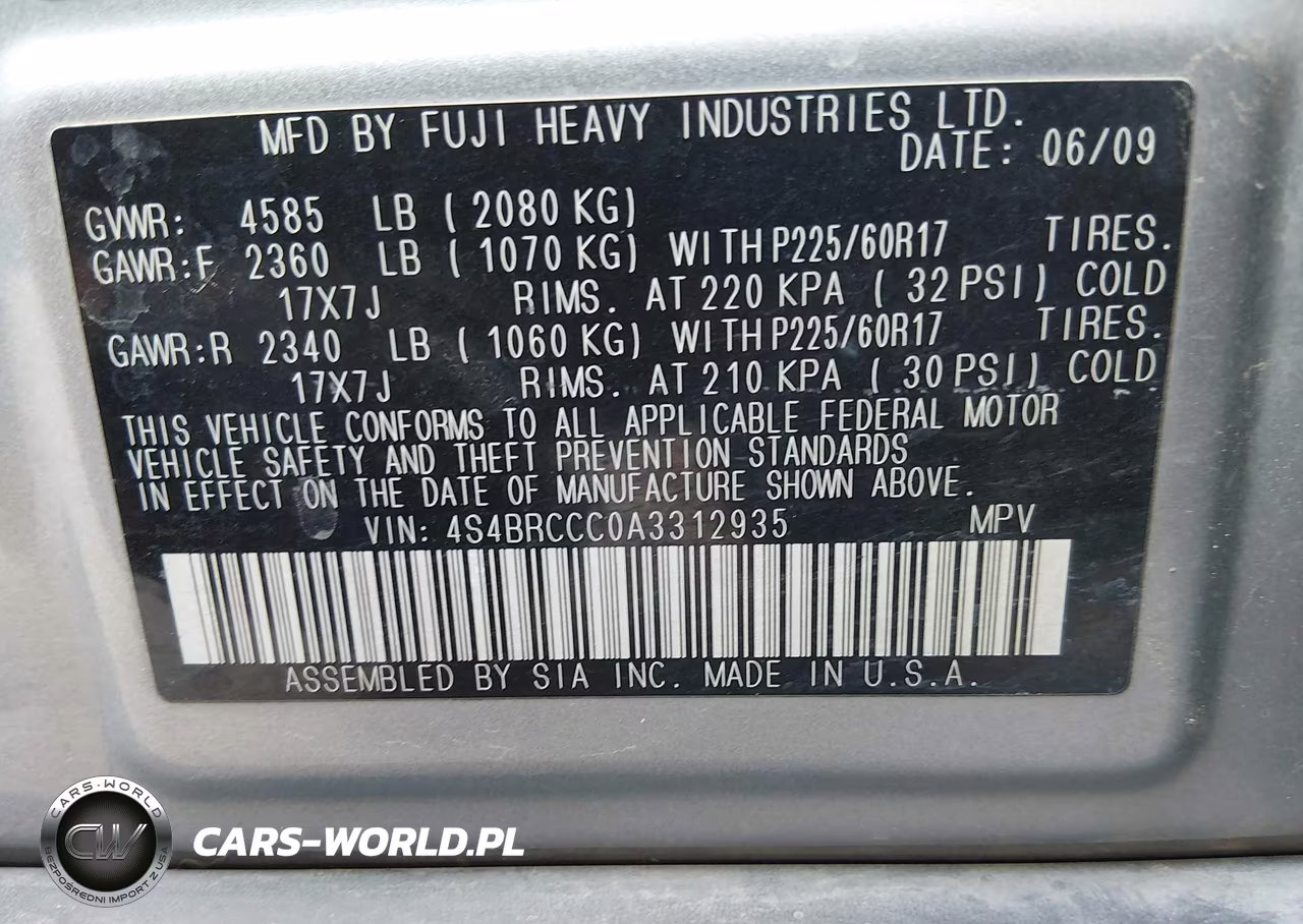 2010 Subaru Outback 2.5I Premium VIN:4S4BRCCC0A3312935 - 9
