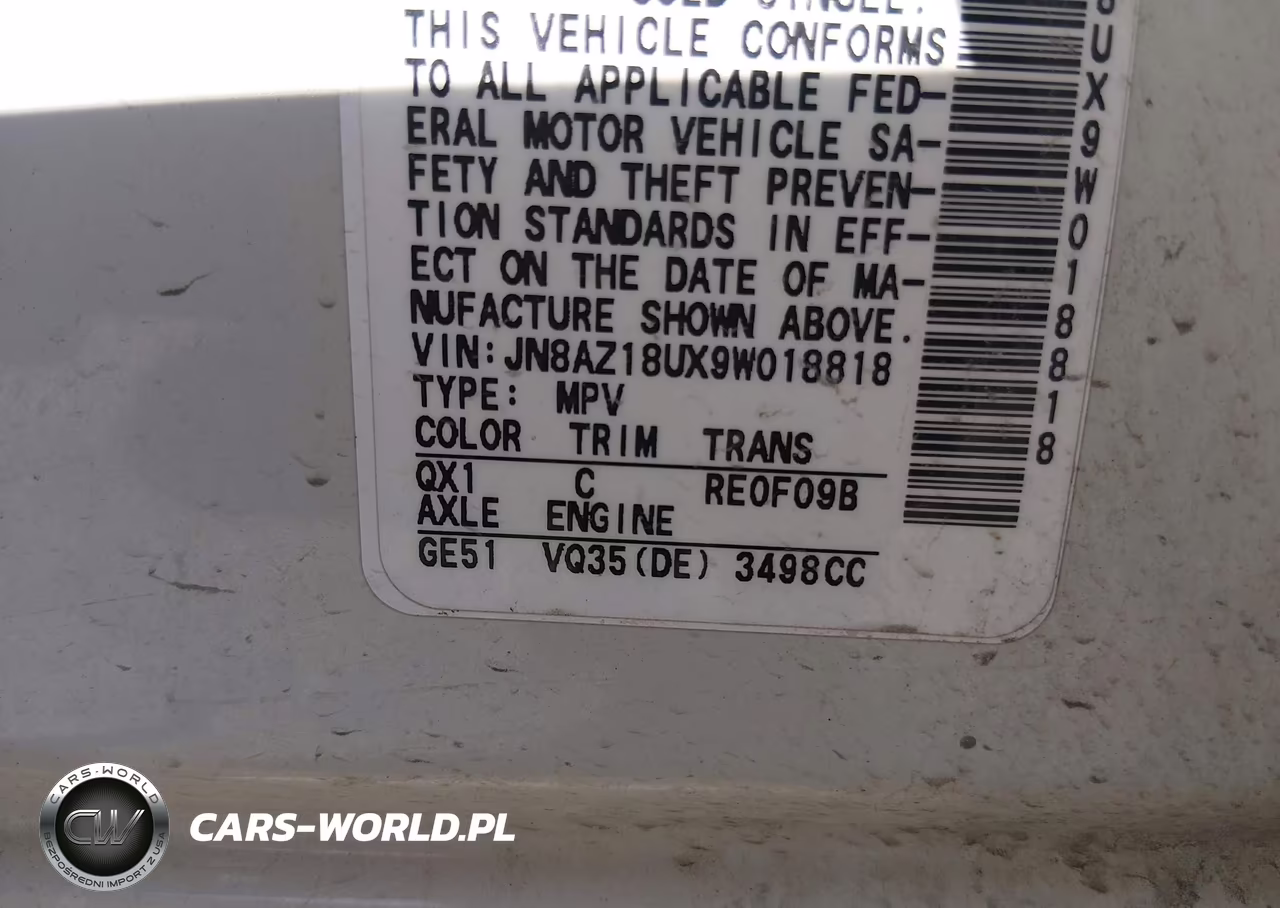 2009 Nissan Murano Sl VIN:JN8AZ18UX9W018818 - 9