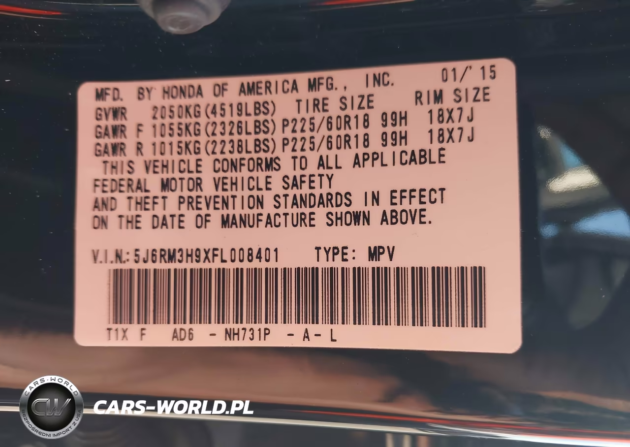 2015 Honda Cr-V Touring VIN:5J6RM3H9XFL008401 - 9