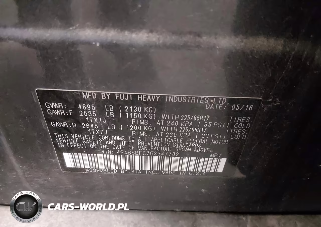 2016 Subaru Outback 2.5I Premium VIN:4S4BSBFC7G3347782 - 9