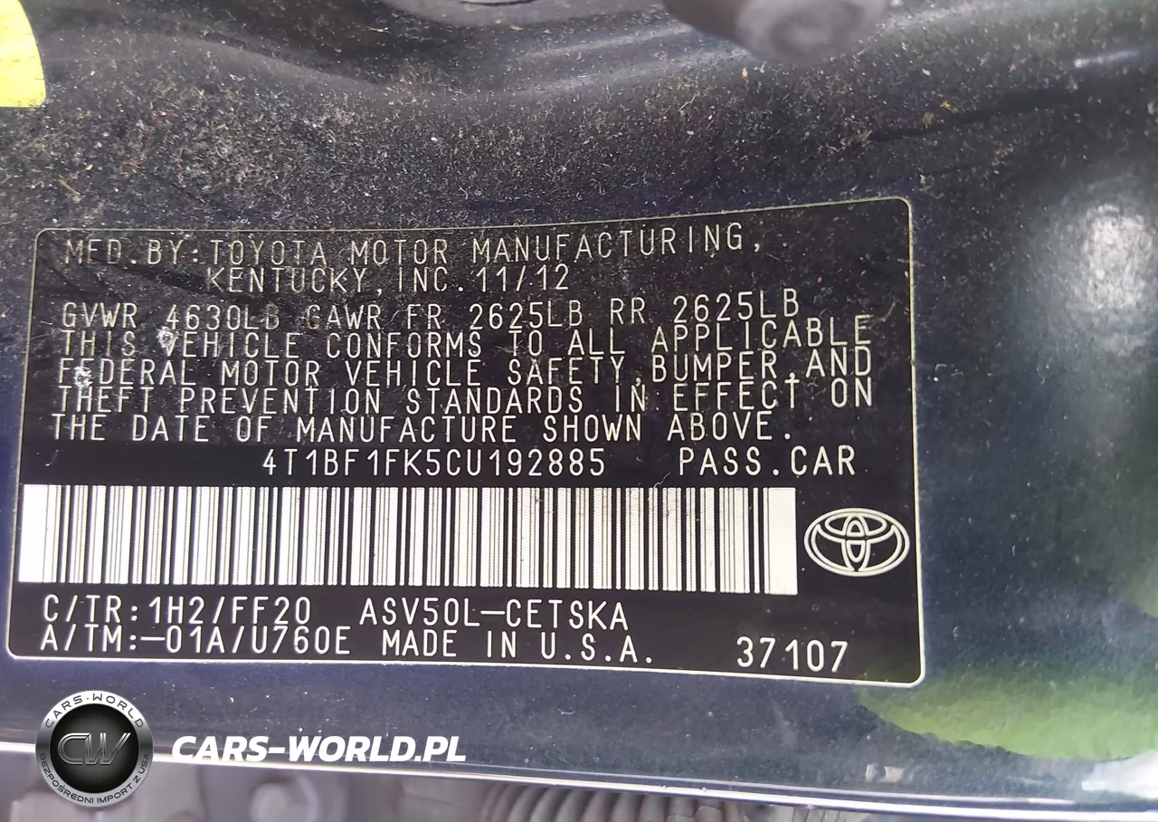 2012 Toyota Camry Se VIN:4T1BF1FK5CU192885 - 9