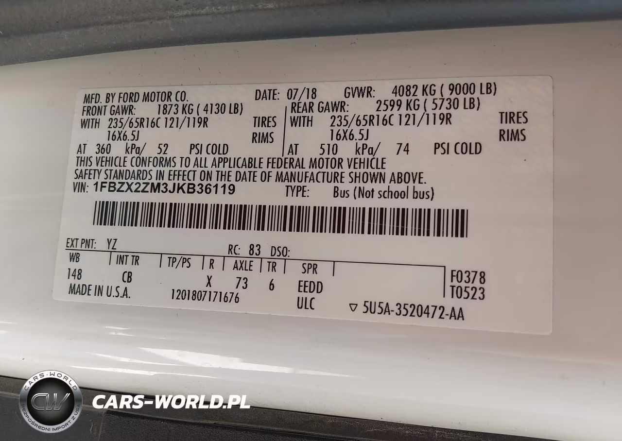 2018 Ford Transit-350 Xl VIN:1FBZX2ZM3JKB36119 - 9