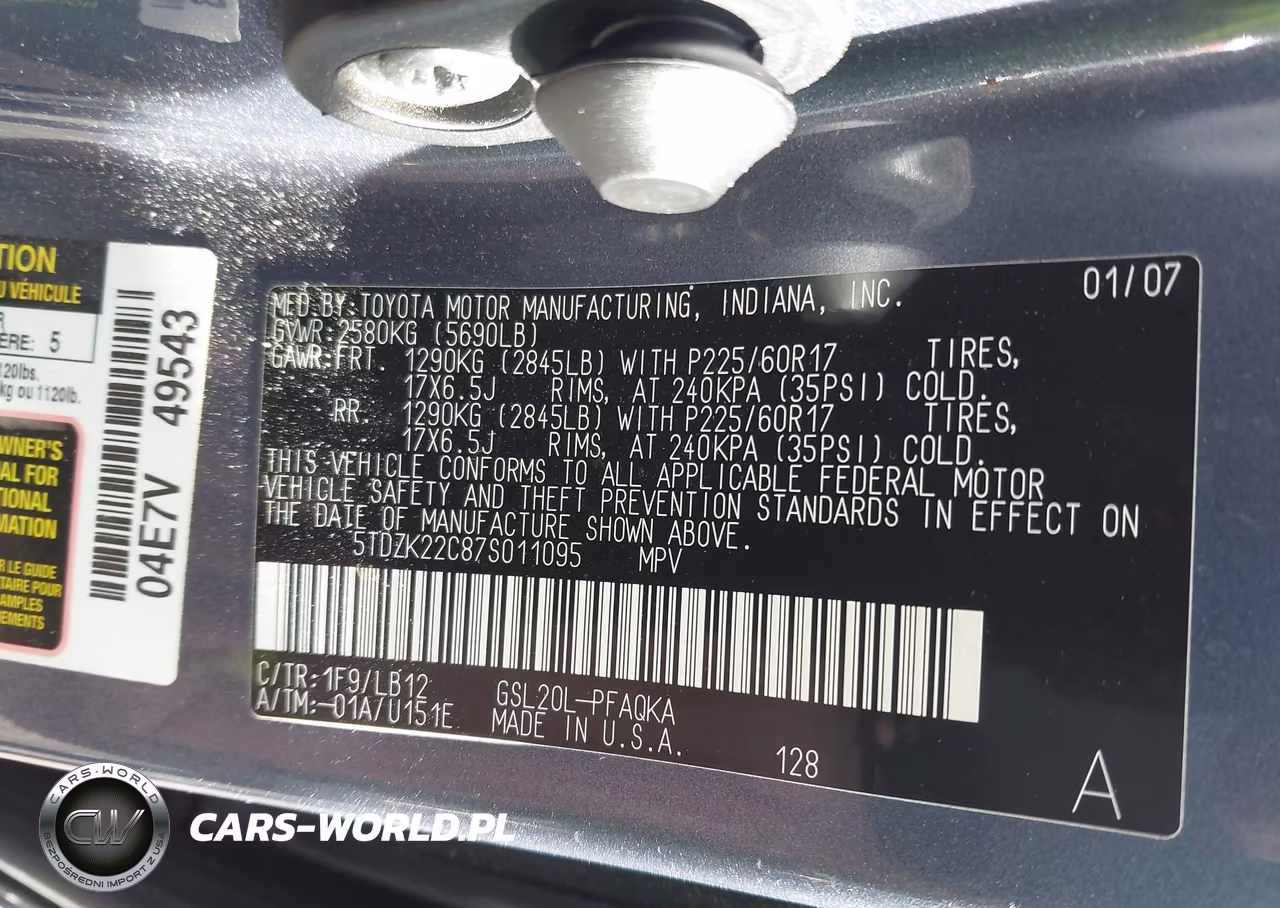 2007 Toyota Sienna Xle Limited VIN:5TDZK22C87S011095 - 9