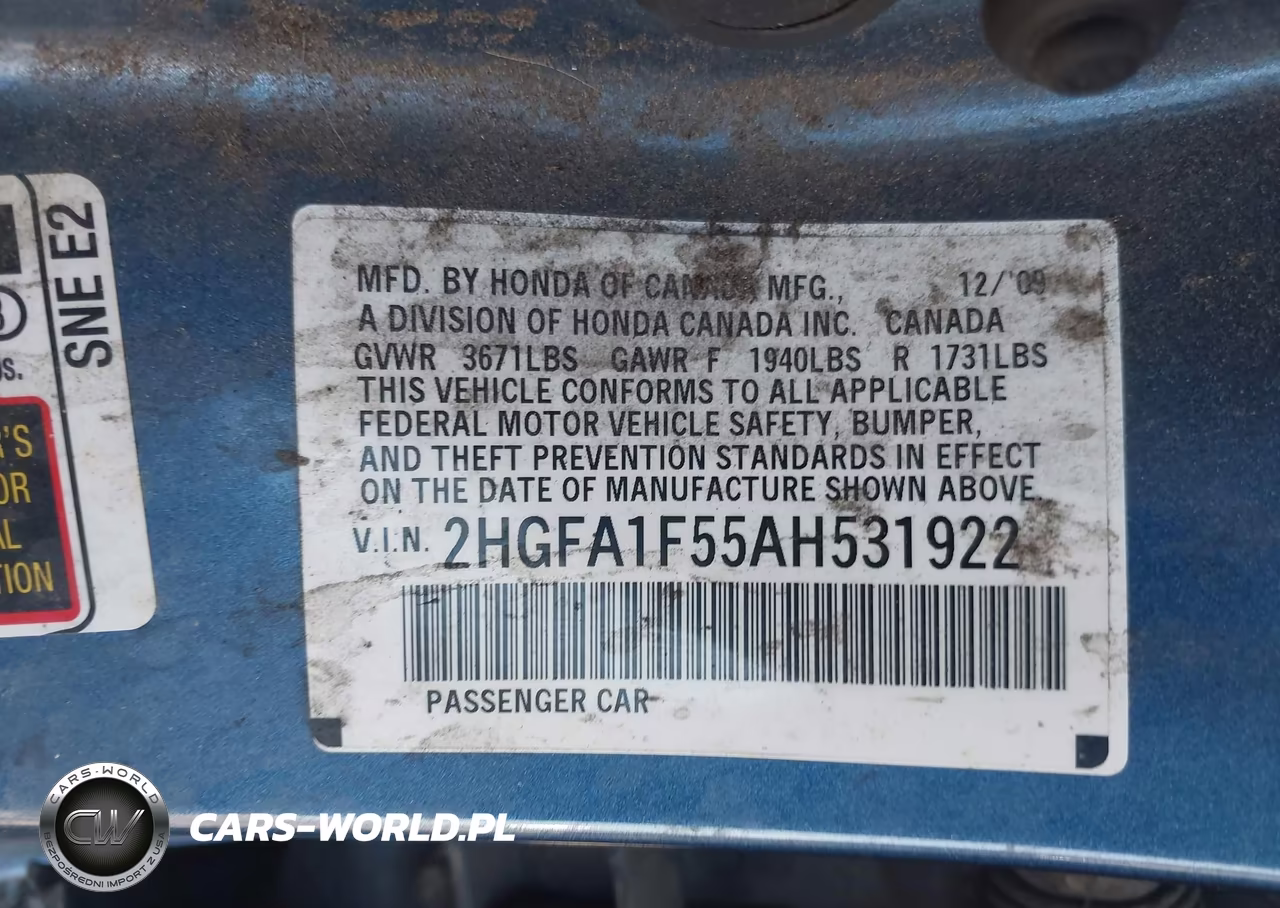 2010 Honda Civic Lx VIN:2HGFA1F55AH531922 - 9