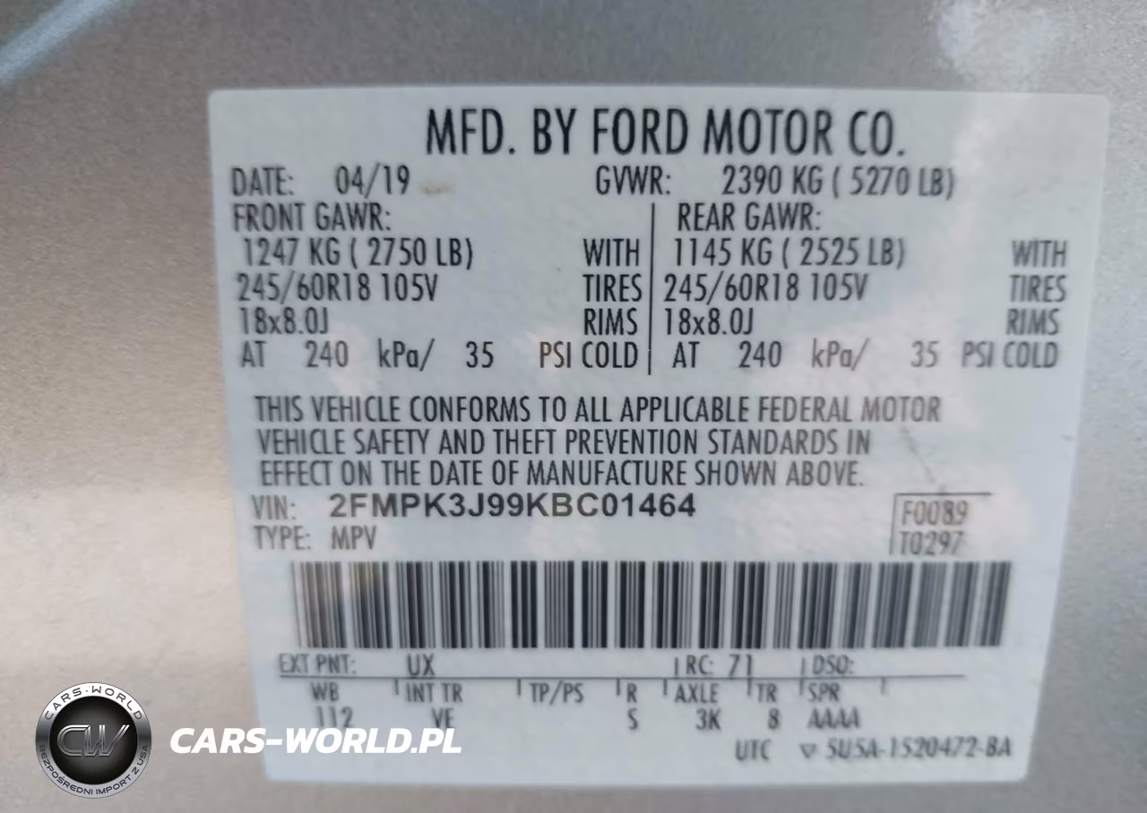 2019 Ford Edge Sel VIN:2FMPK3J99KBC01464 - 9