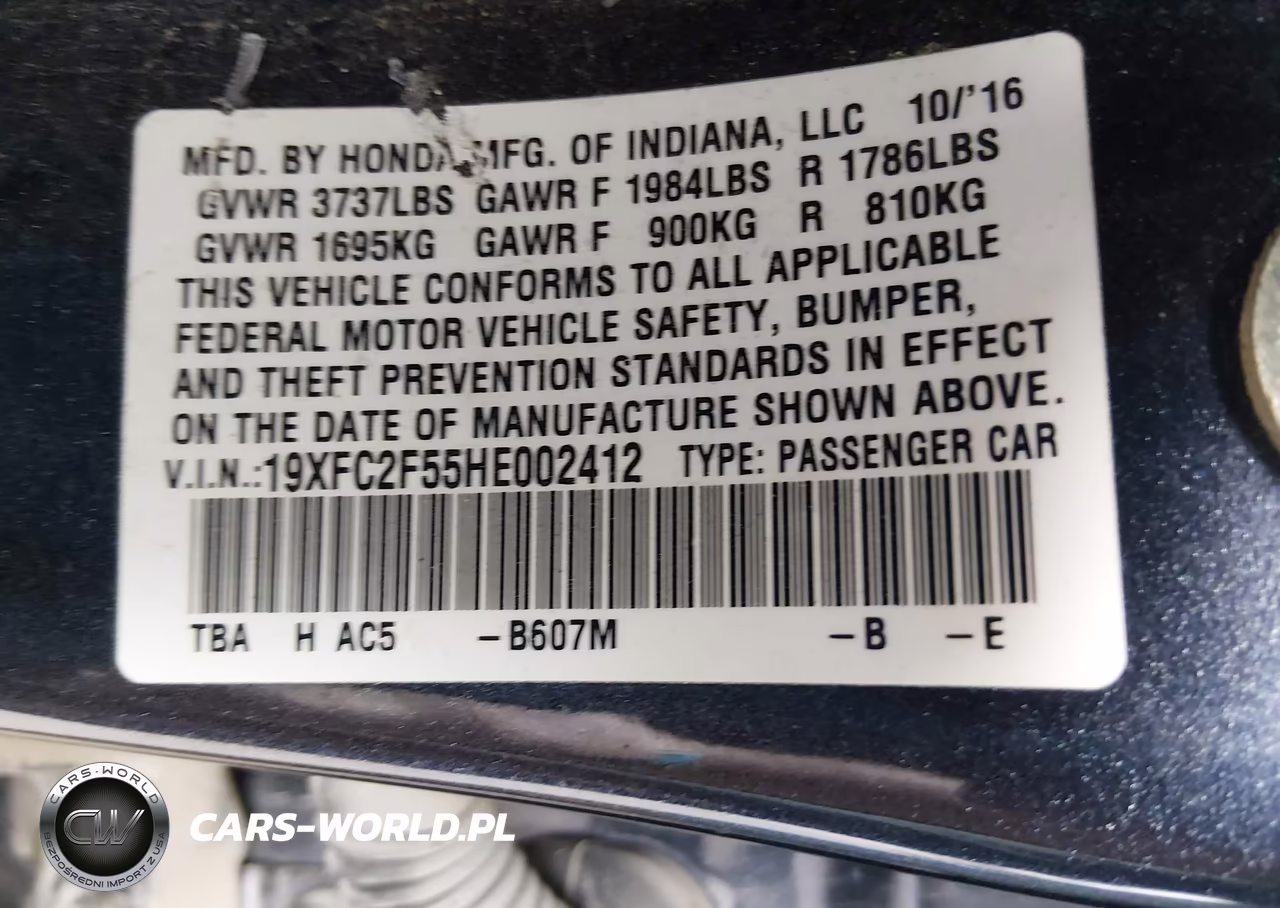 2017 Honda Civic Lx VIN:19XFC2F55HE002412 - 9