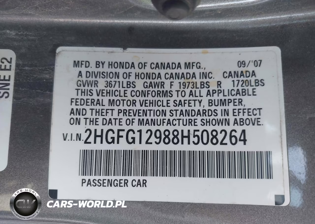 2008 Honda Civic Ex-L VIN:2HGFG12988H508264 - 9