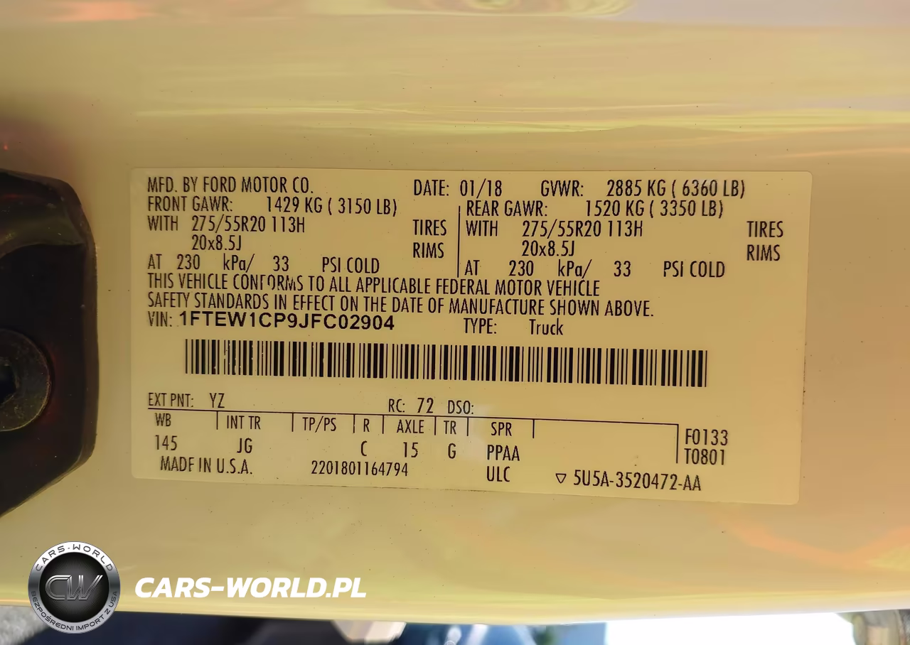 2018 Ford F-150 Xl VIN:1FTEW1CP9JFC02904 - 9