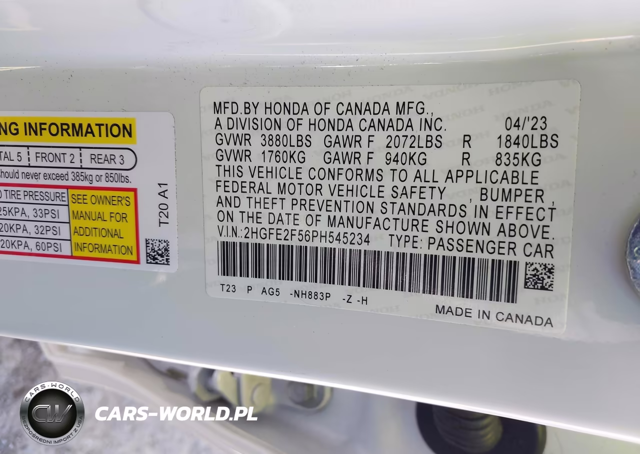 2023 Honda Civic Sport VIN:2HGFE2F56PH545234 - 9