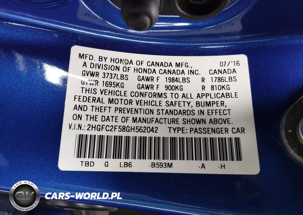 2016 Honda Civic Lx VIN:2HGFC2F58GH562042 - 9