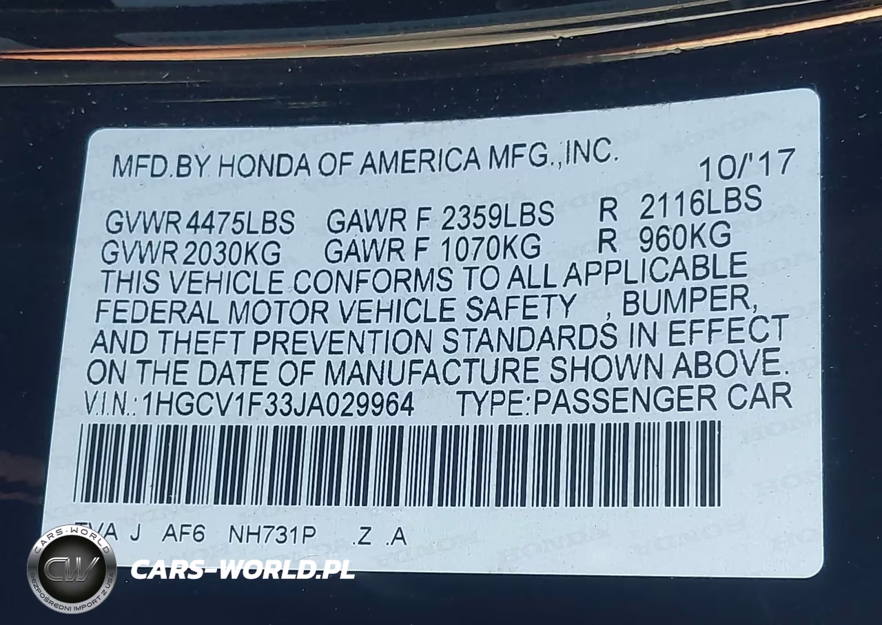 2018 Honda Accord Sport VIN:1HGCV1F33JA029964 - 9