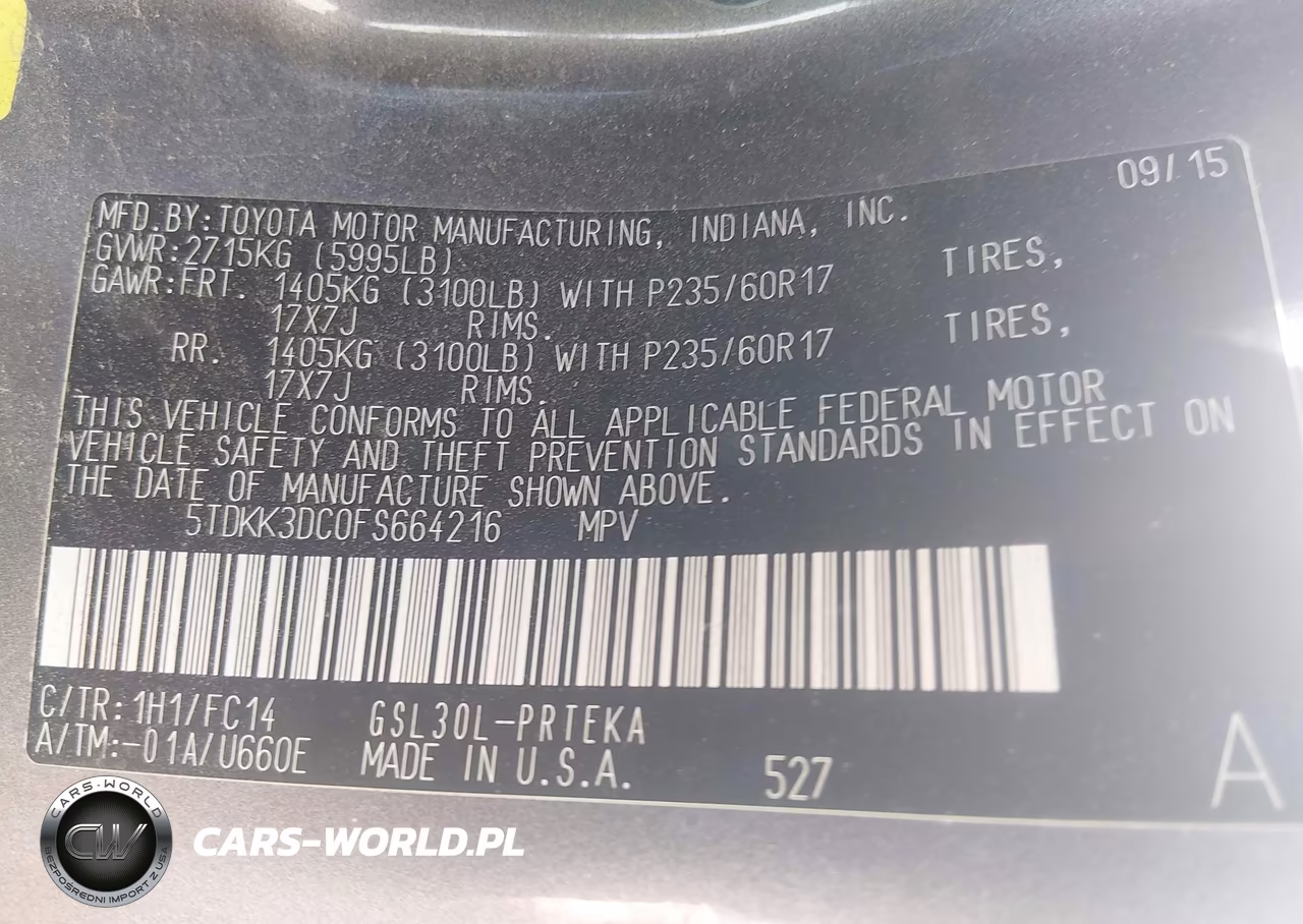 2015 Toyota Sienna Le 8 Passenger VIN:5TDKK3DC0FS664216 - 9