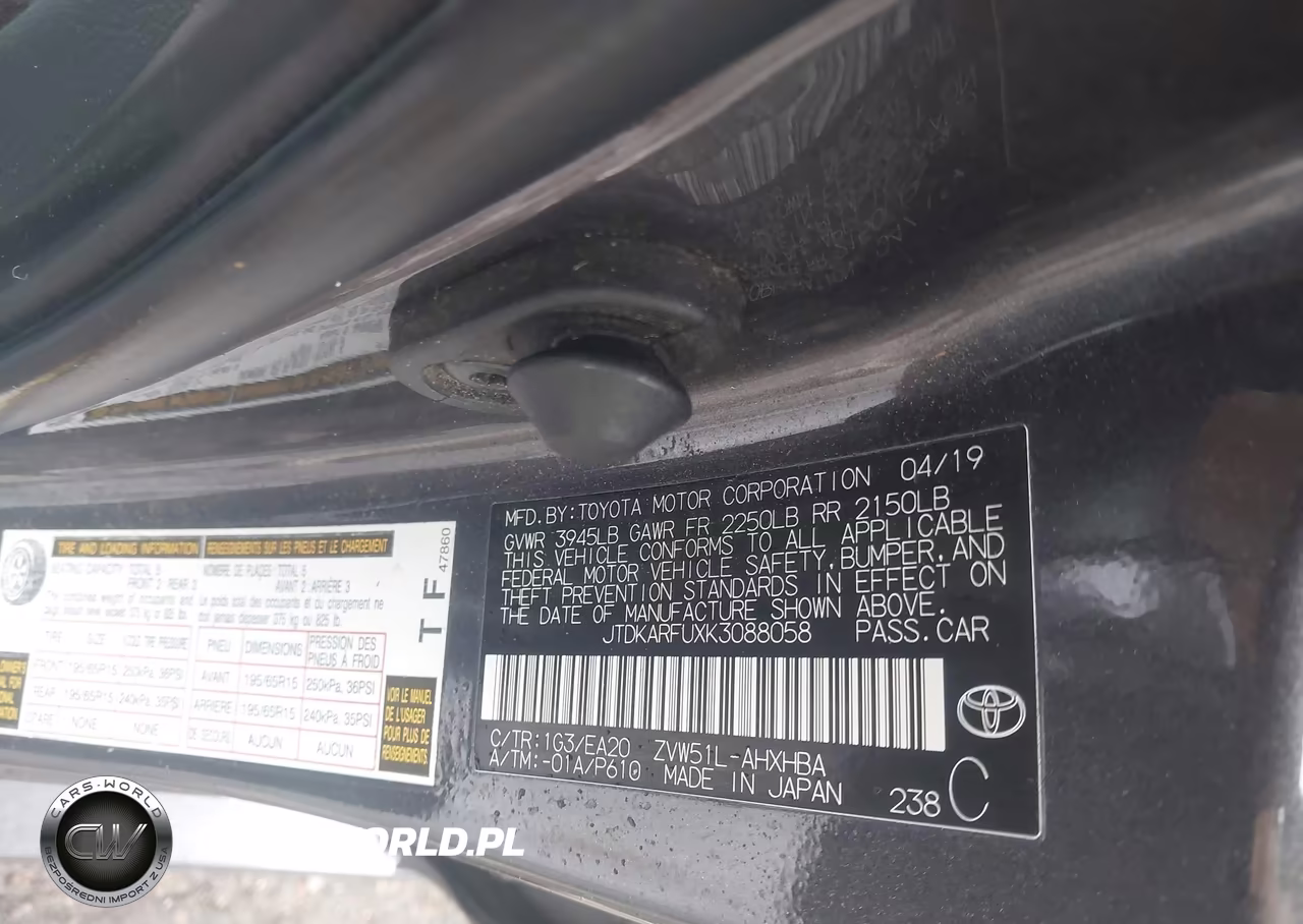 2019 Toyota Prius Xle VIN:JTDKARFUXK3088058 - 9