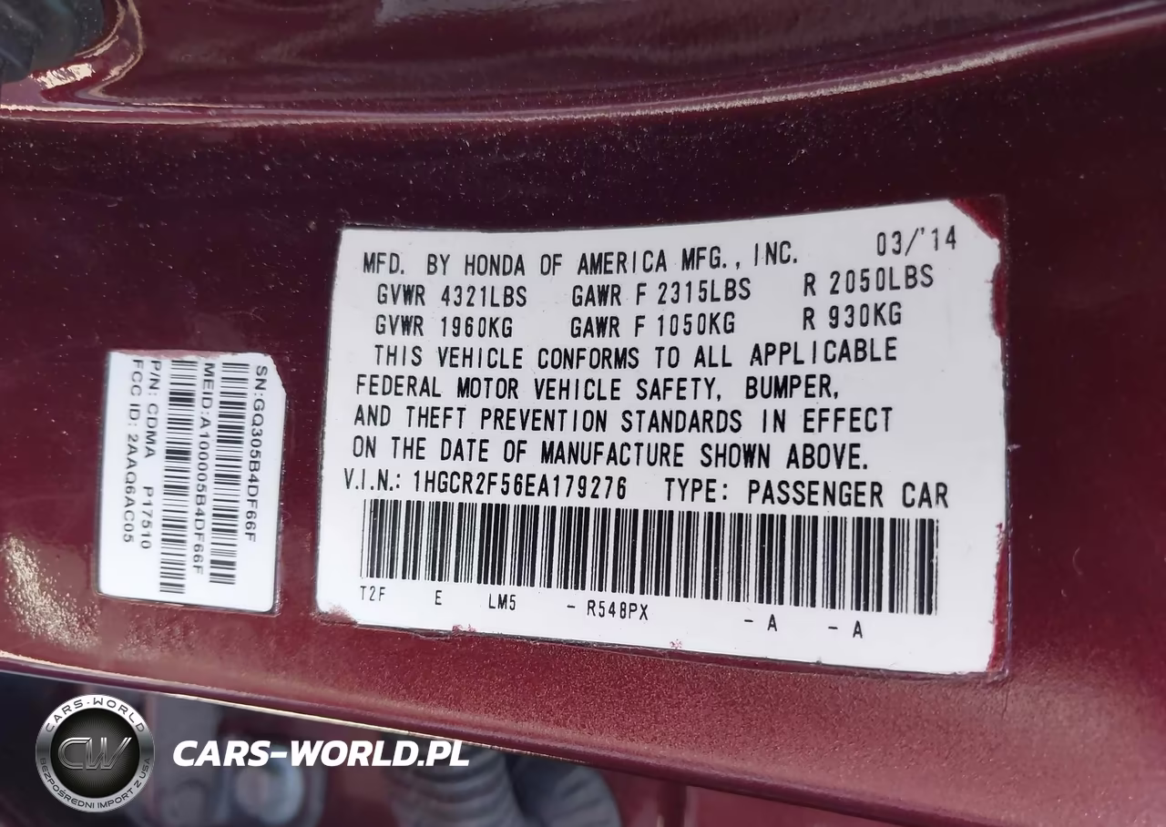 2014 Honda Accord Sport VIN:1HGCR2F56EA179276 - 9