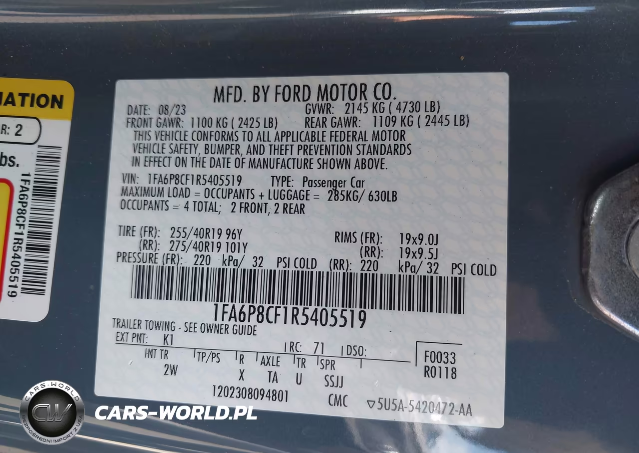 2024 Ford Mustang Gt Fastback VIN:1FA6P8CF1R5405519 - 9