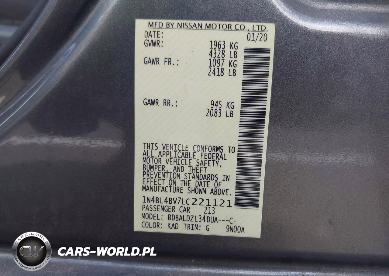 2020 Nissan Altima S Fwd VIN:1N4BL4BV7LC221121 - 9
