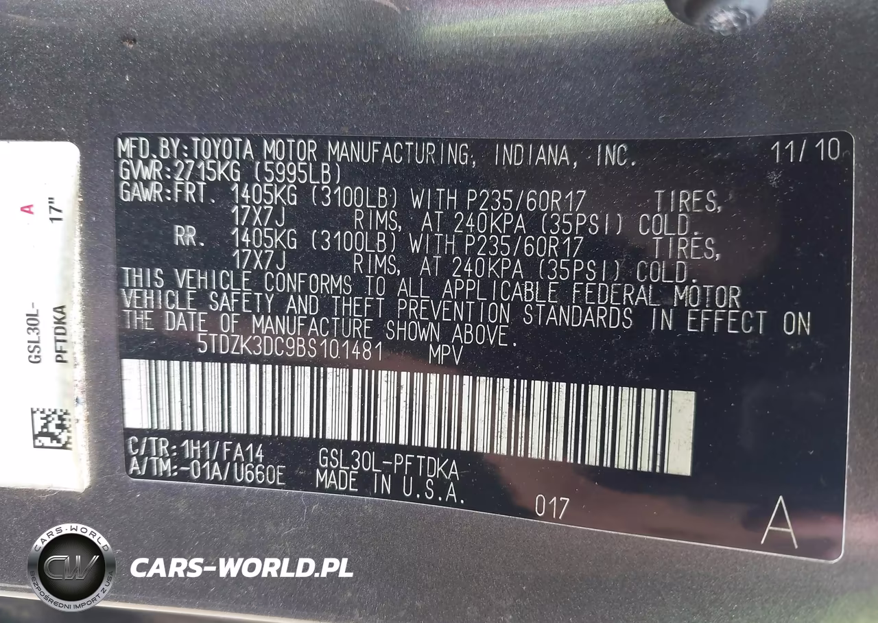 2011 Toyota Sienna Base V6 VIN:5TDZK3DC9BS101481 - 9