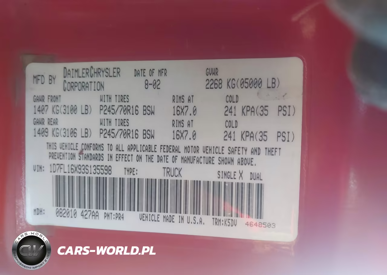 2003 Dodge Dakota VIN:1D7FL16X93S135598 - 9