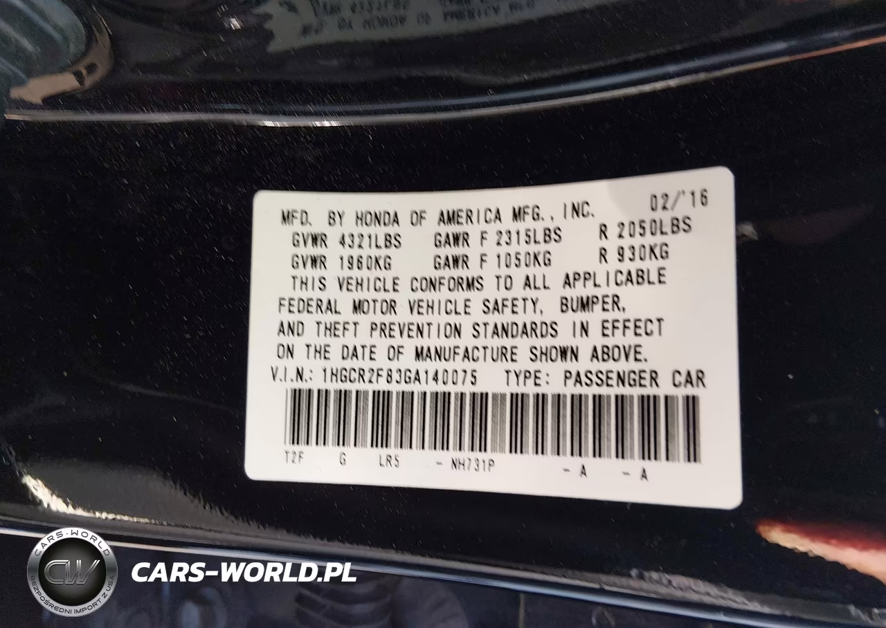 2016 Honda Accord Ex-L VIN:1HGCR2F83GA140075 - 9