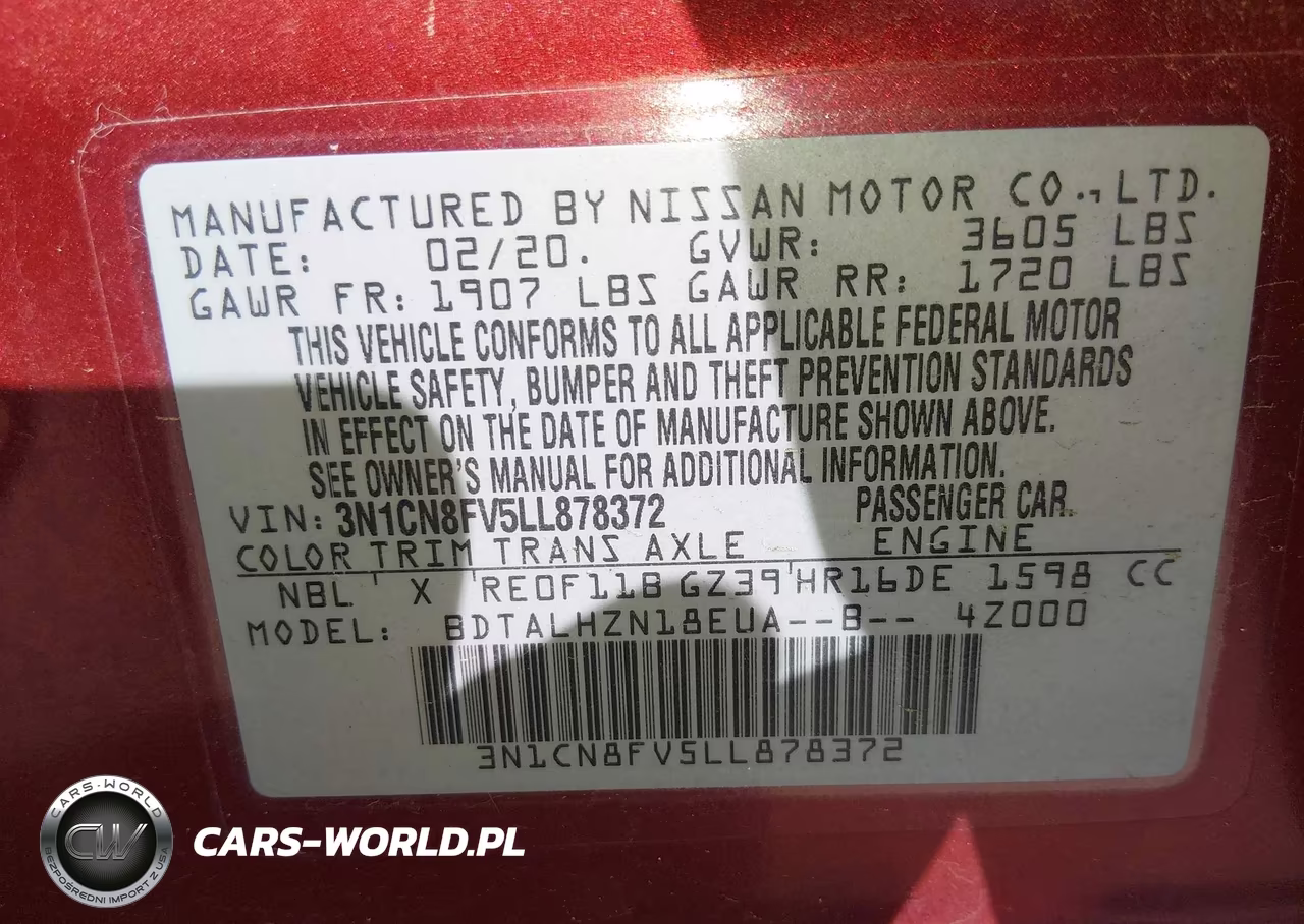 2020 Nissan Versa Sr Xtronic Cvt VIN:3N1CN8FV5LL878372 - 9