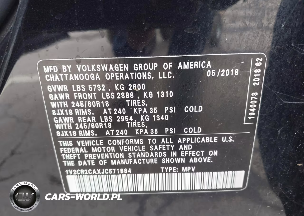 2018 Volkswagen Atlas 3.6L V6 Se VIN:1V2CR2CAXJC571884 - 9