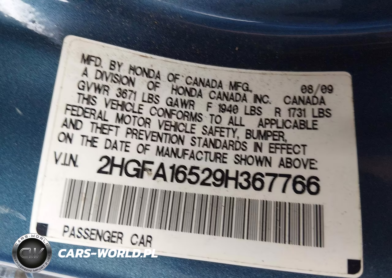 2009 Honda Civic Lx VIN:2HGFA16529H367766 - 9