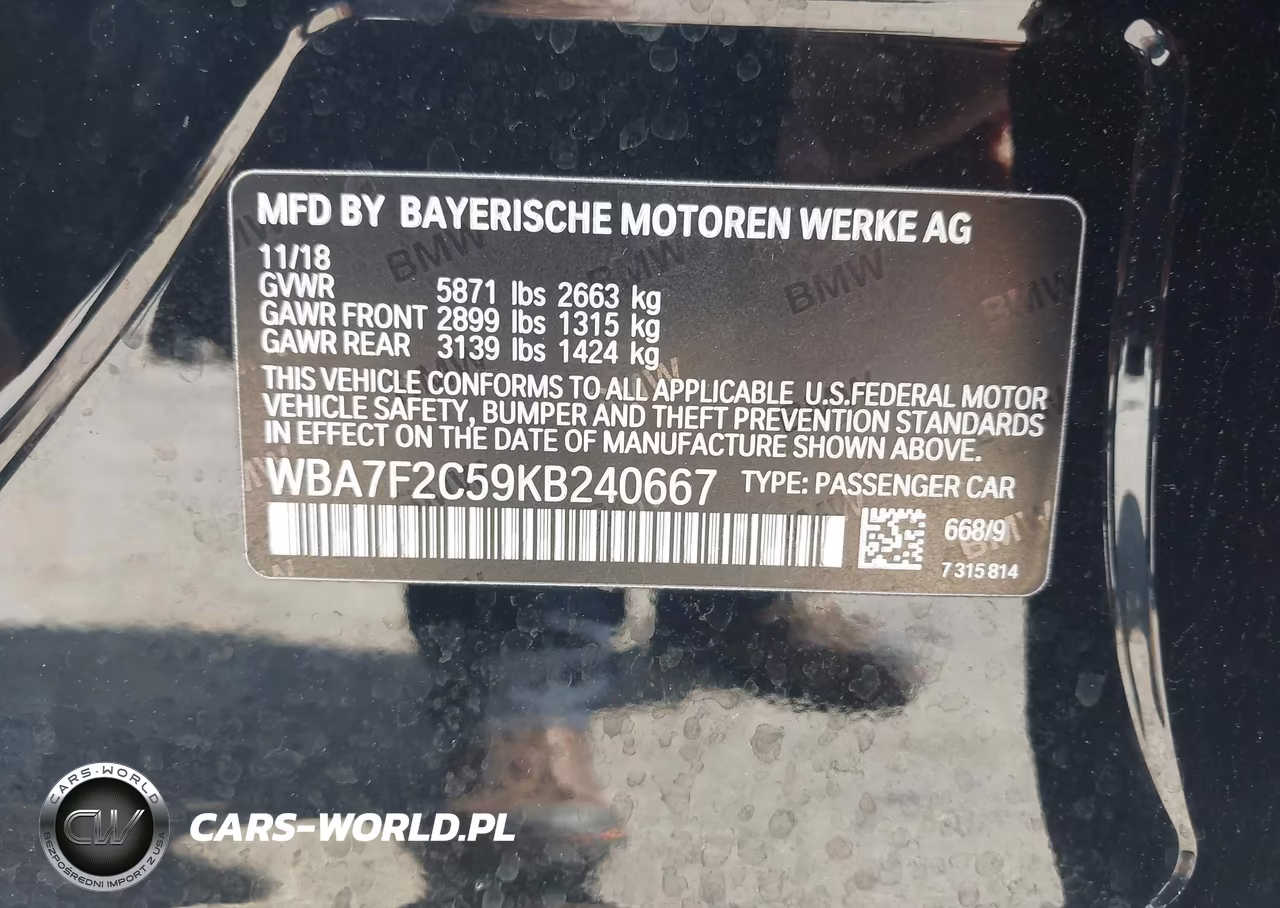 2019 BMW 750I xDrive VIN:WBA7F2C59KB240667 - 9