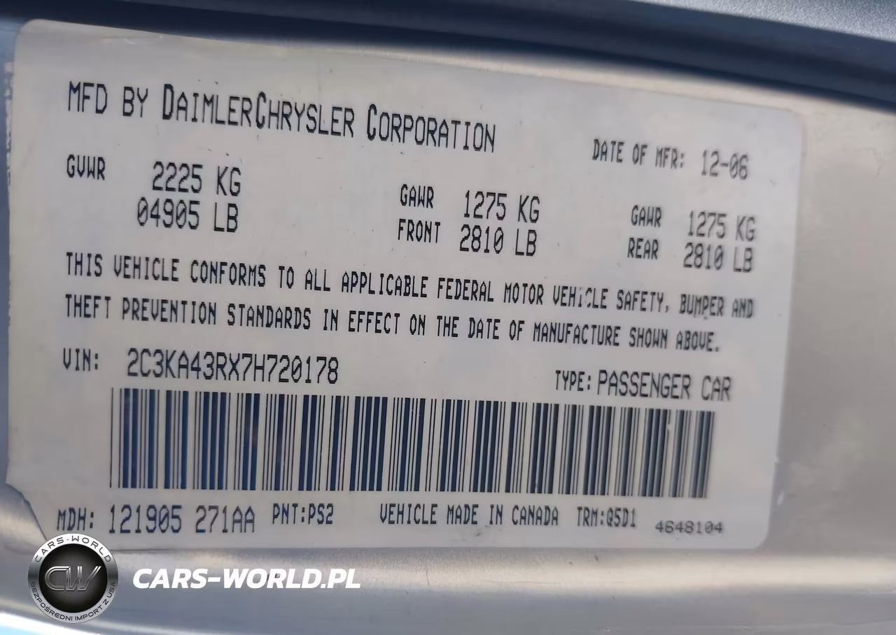 2007 Chrysler 300 VIN:2C3KA43RX7H720178 - 9