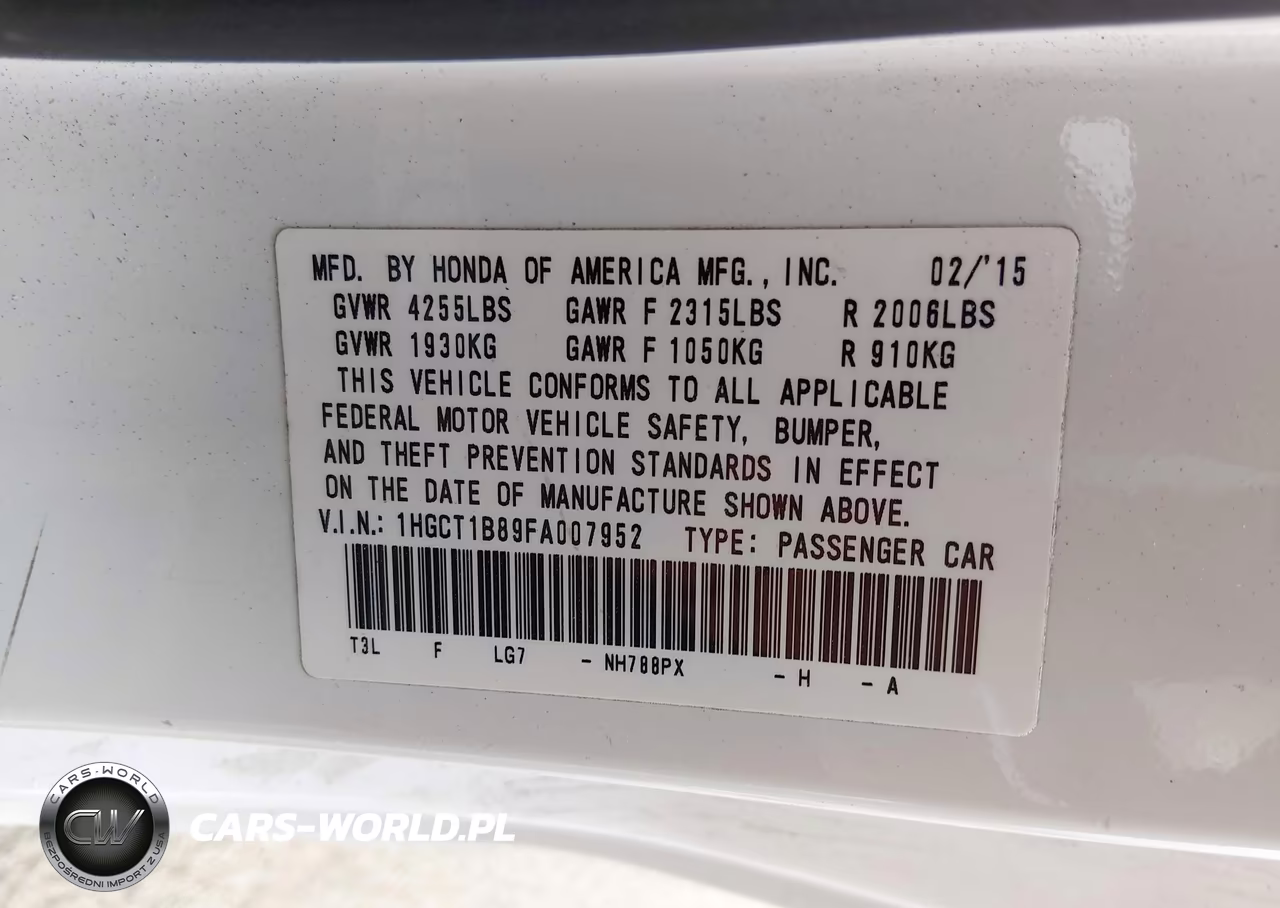 2015 Honda Accord Ex-L VIN:1HGCT1B89FA007952 - 9