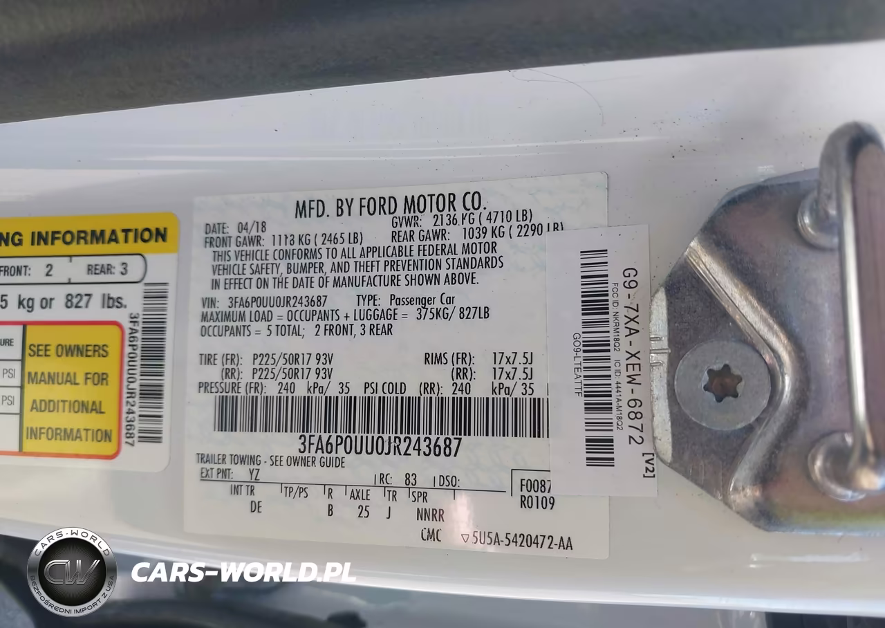 2018 Ford Fusion Hybrid S VIN:3FA6P0UU0JR243687 - 9