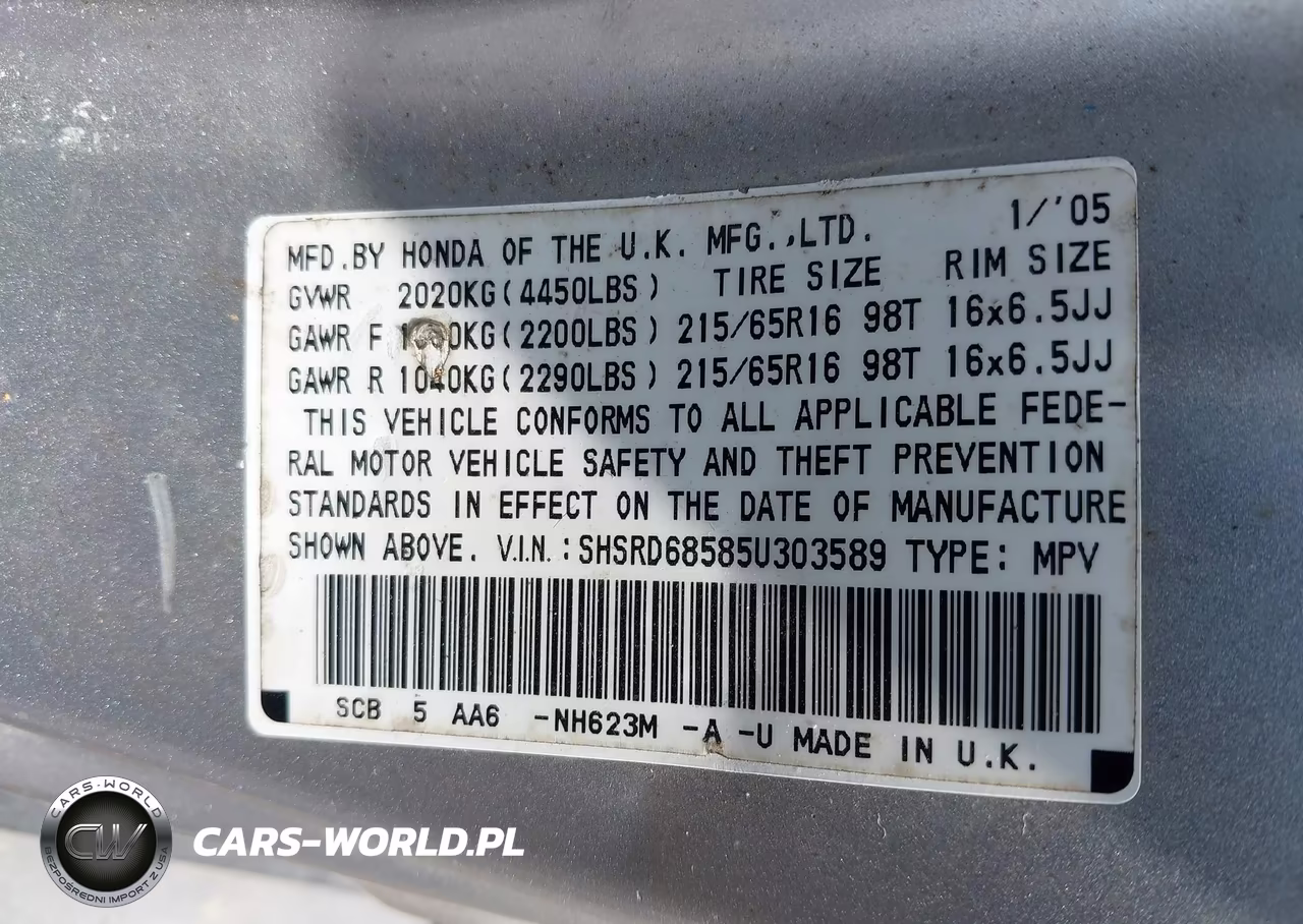 2005 Honda Cr-V Lx VIN:SHSRD68585U303589 - 9