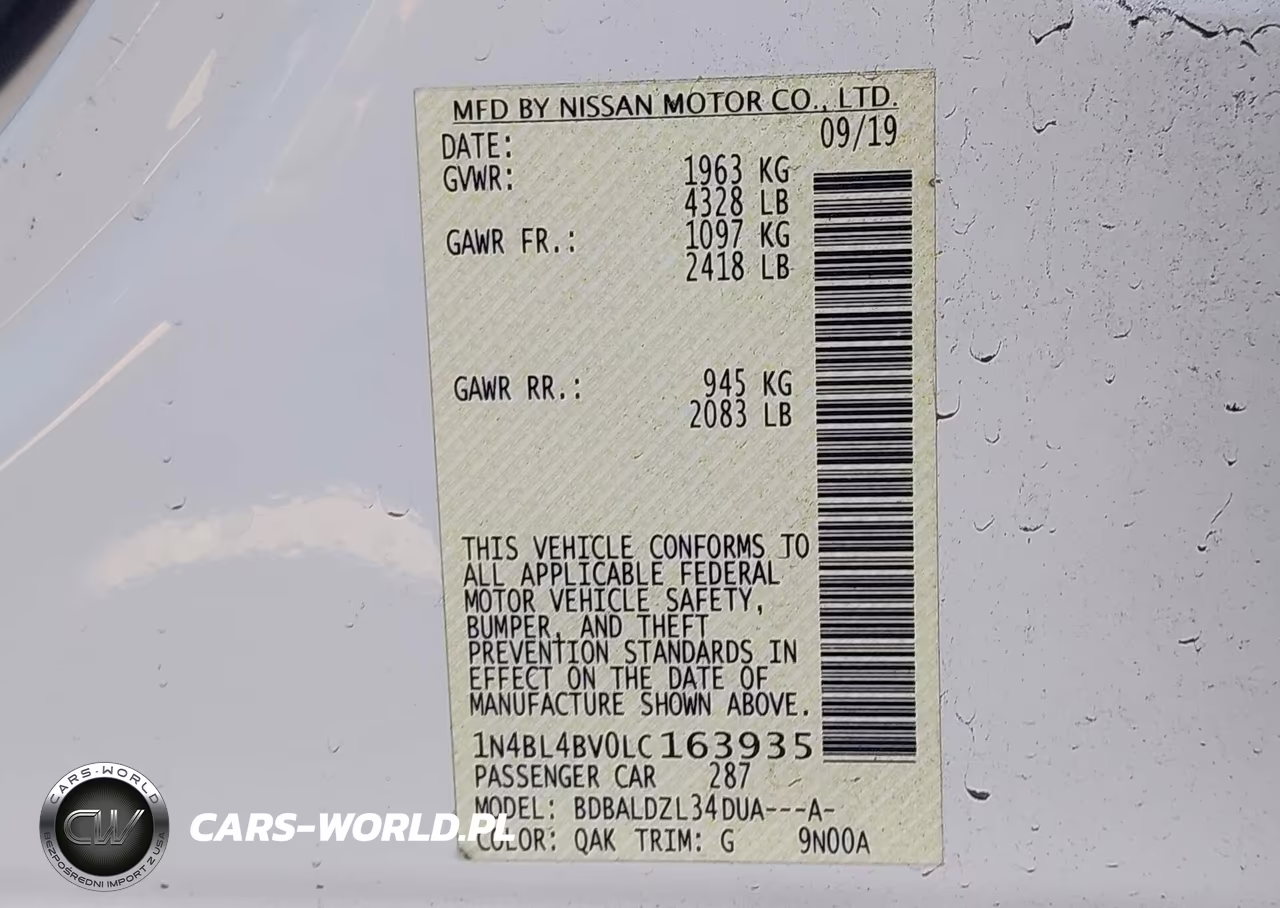 2020 Nissan Altima S Fwd VIN:1N4BL4BV0LC163935 - 9