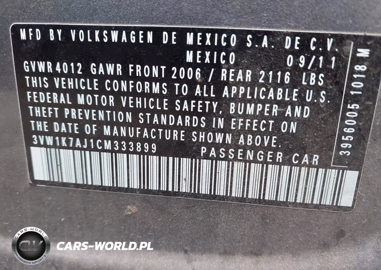 2012 Volkswagen Jetta 2.0L S VIN:3VW1K7AJ1CM333899 - 9