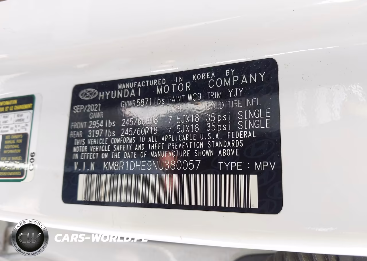 HYUNDAI PALISADE S VIN:KM8R1DHE9NU380057 - 9