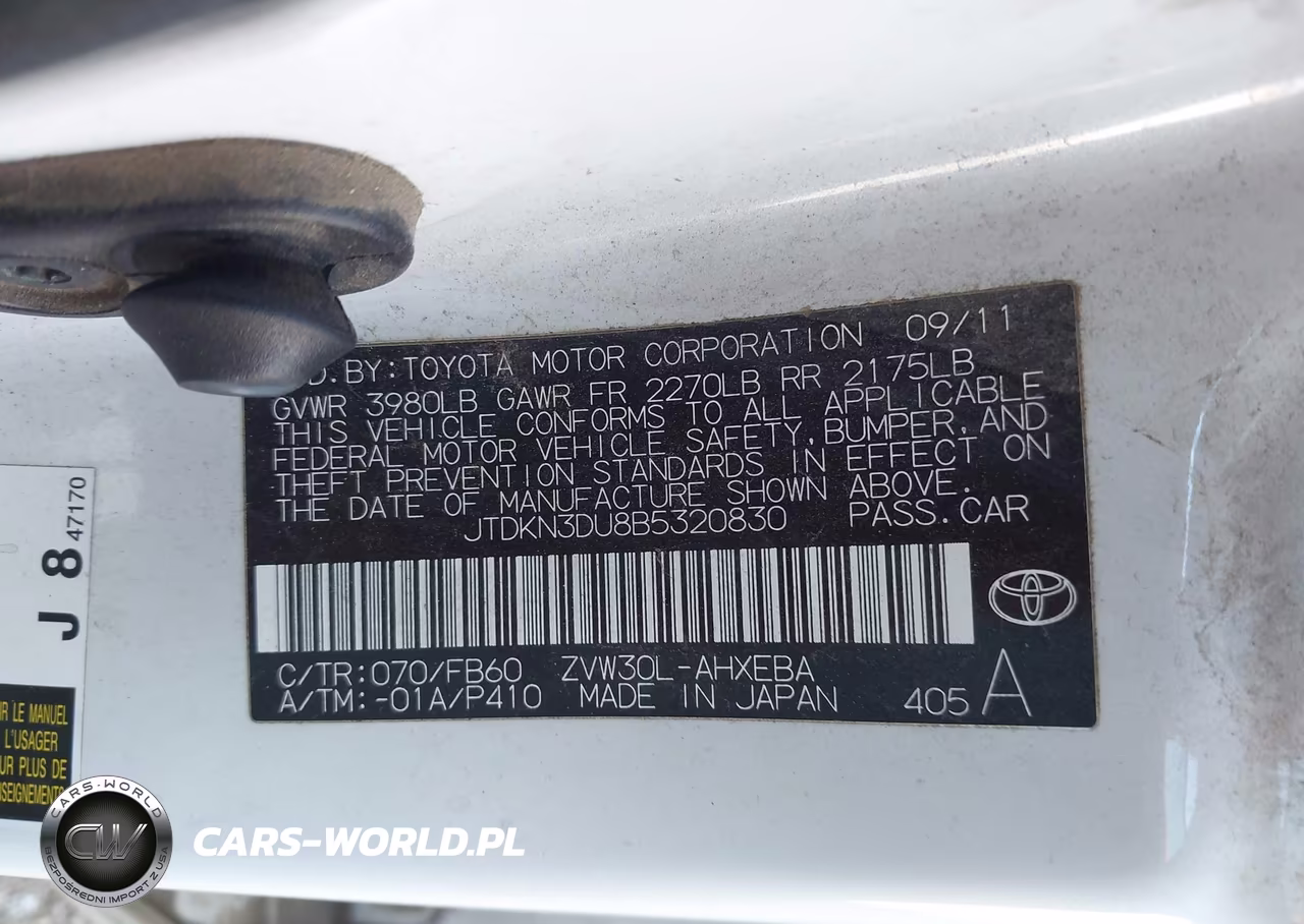 2011 Toyota Prius Two VIN:JTDKN3DU8B5320830 - 9
