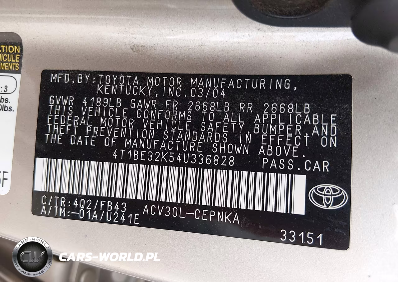 2004 Toyota Camry Le VIN:4T1BE32K54U336828 - 9