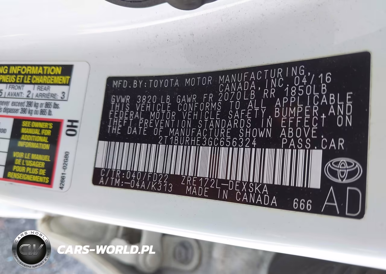 2016 Toyota Corolla S Plus VIN:2T1BURHE3GC656324 - 9