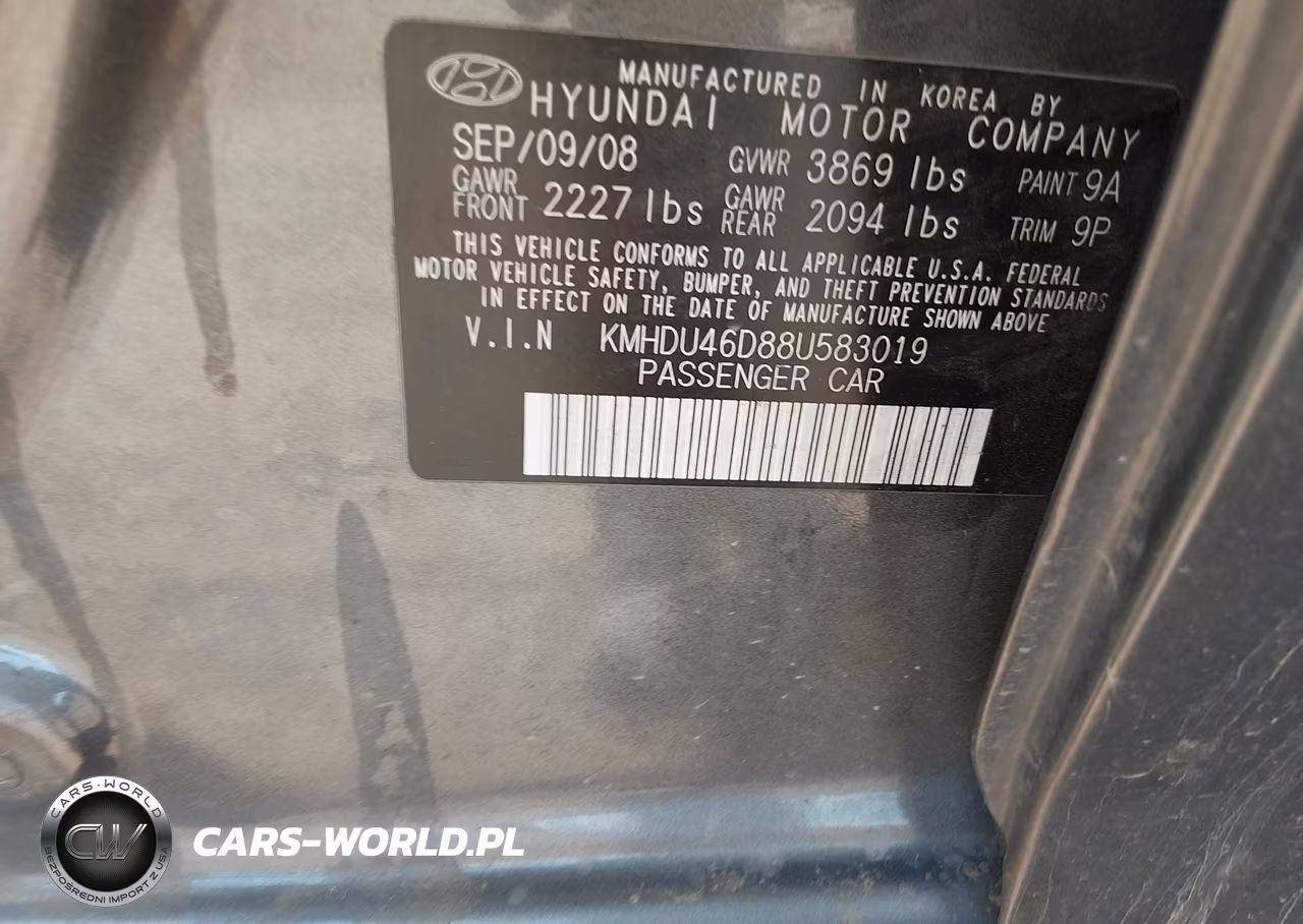 2008 Hyundai Elantra Gls-Se VIN:KMHDU46D88U583019 - 9