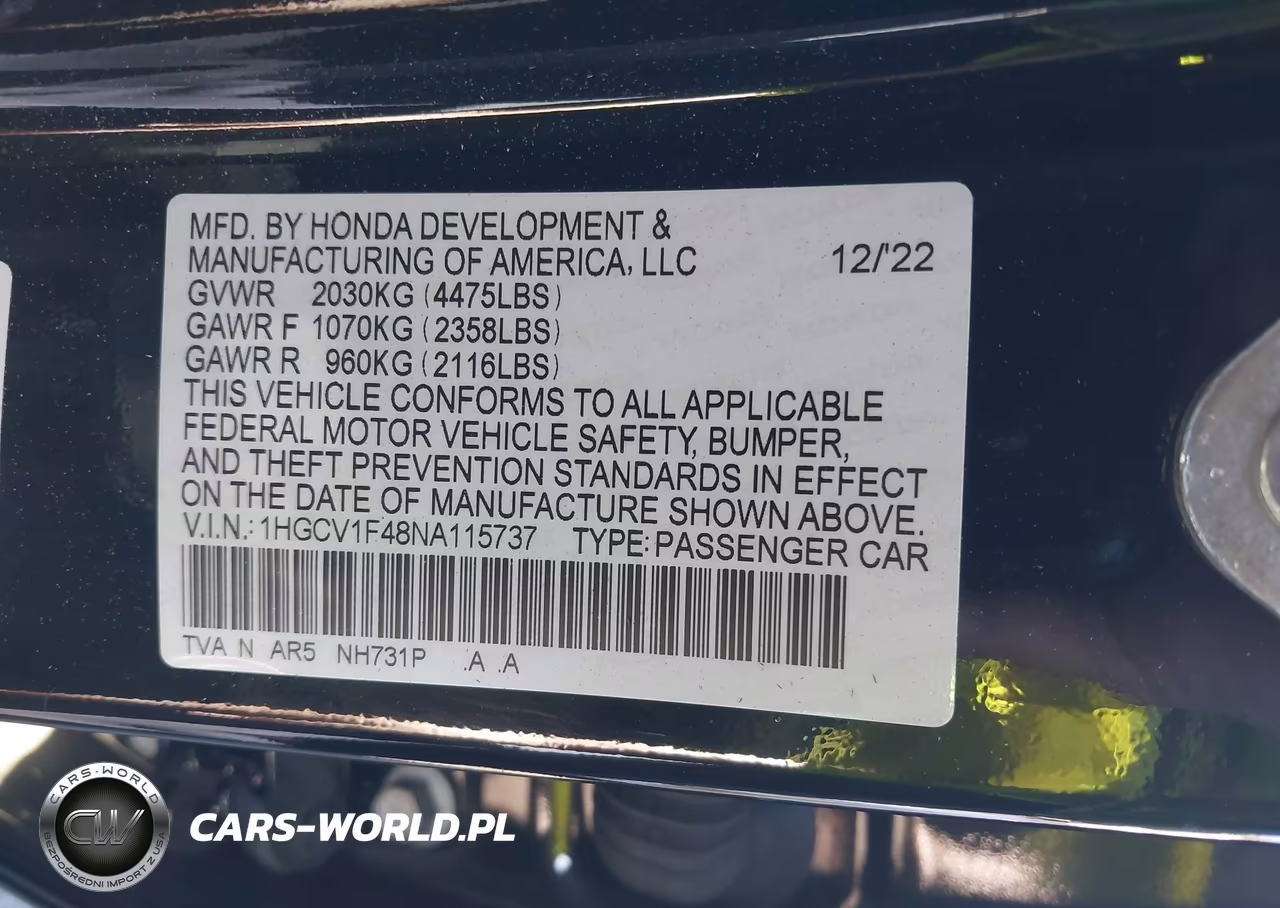 2022 Honda Accord Sport Special Edition VIN:1HGCV1F48NA115737 - 9