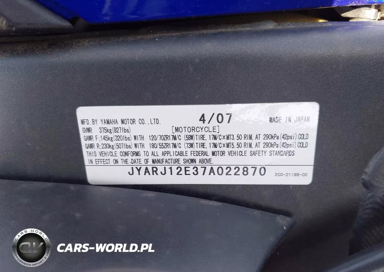 2007 Yamaha Yzfr6 L VIN:JYARJ12E37A022870 - 10