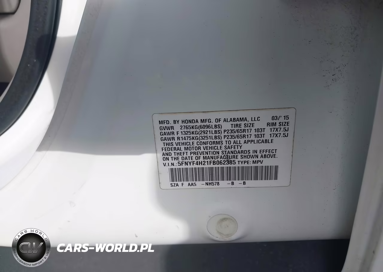 2015 Honda Pilot Lx VIN:5FNYF4H21FB062385 - 9